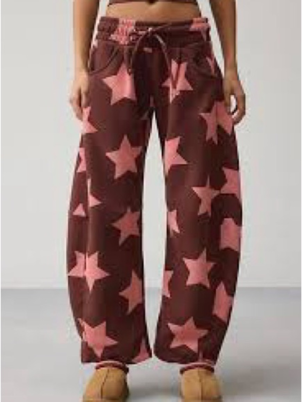 Out From Under Essential Barrel Leg Full Length Sweatpants, Large Star Cotton,XS